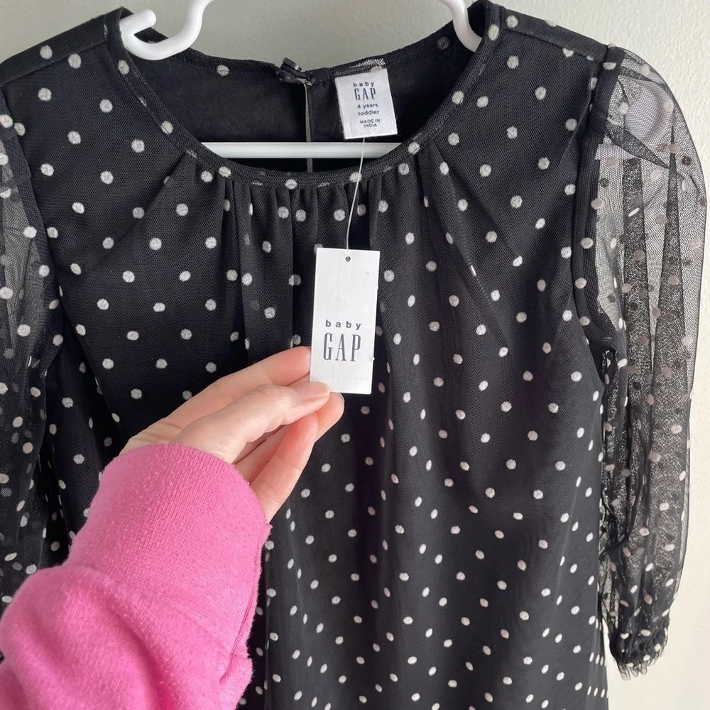 Baby Gap Toddler Girl Flocked Tulle Dress - Black Polka Dot - Size 4 Years - NWT